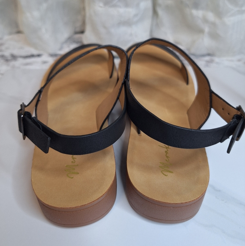 Meraki Strap Black Sandals with Tan Sole And Buckle Clouser Boutique - Picture 3 of 6